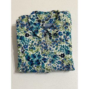 Koret Petite‎ Green Blue Floral Button Up Jacket Lightweight Sequins Pockets PS